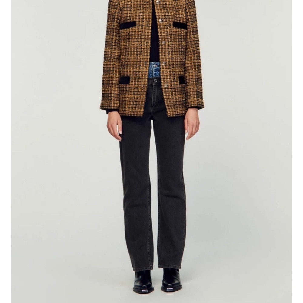 Sandro Women's Tweed Blazer in Brown and Black Size  EU 40 / Size 8 - Picture 2 of 12